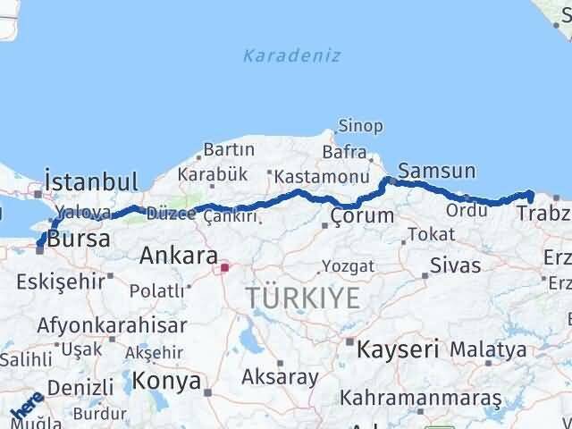 Trabzon Şalpazarı Bursa Arası Kaç Km - Yol Haritası