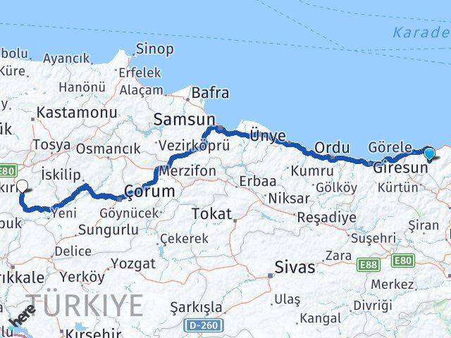 Trabzon Şalpazarı Çankırı Arası Kaç Km - Yol Haritası