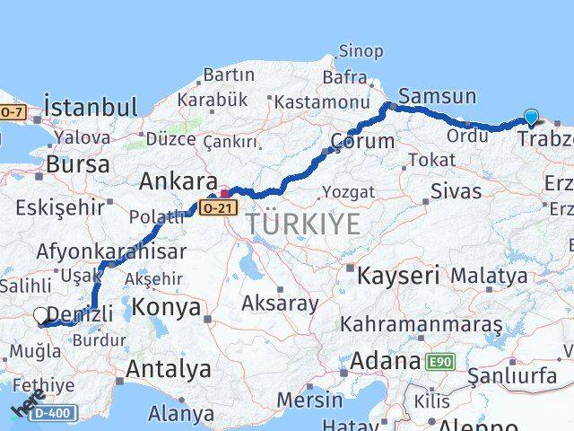 Trabzon Şalpazarı Denizli Arası Kaç Km - Yol Haritası