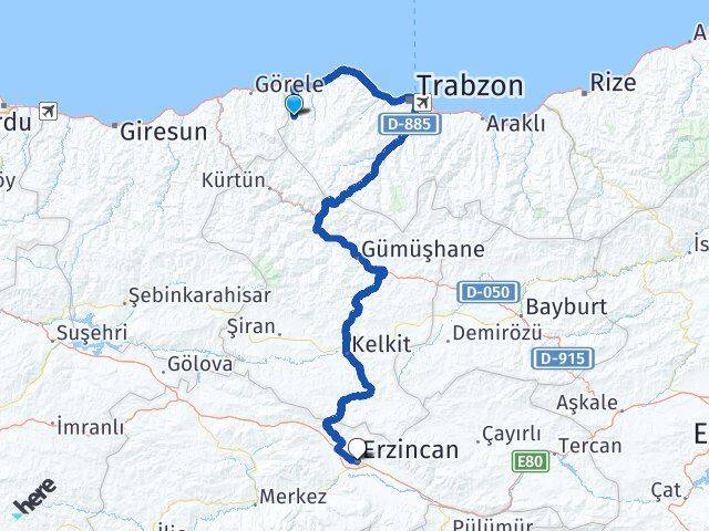 Trabzon Şalpazarı Erzincan Arası Kaç Km - Yol Haritası