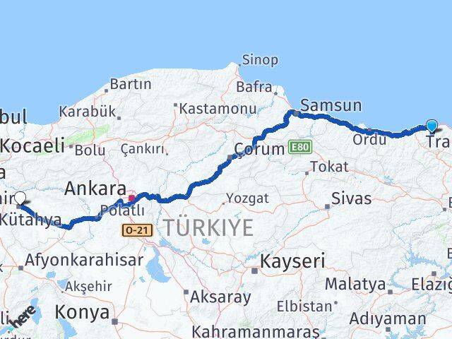 Trabzon Şalpazarı Eskişehir Arası Kaç Km - Yol Haritası
