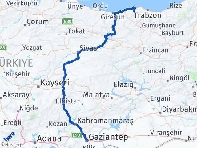 Trabzon Şalpazarı Gaziantep Arası Kaç Km - Yol Haritası