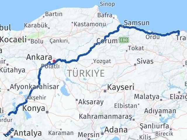 Trabzon Şalpazarı Isparta Arası Kaç Km - Yol Haritası