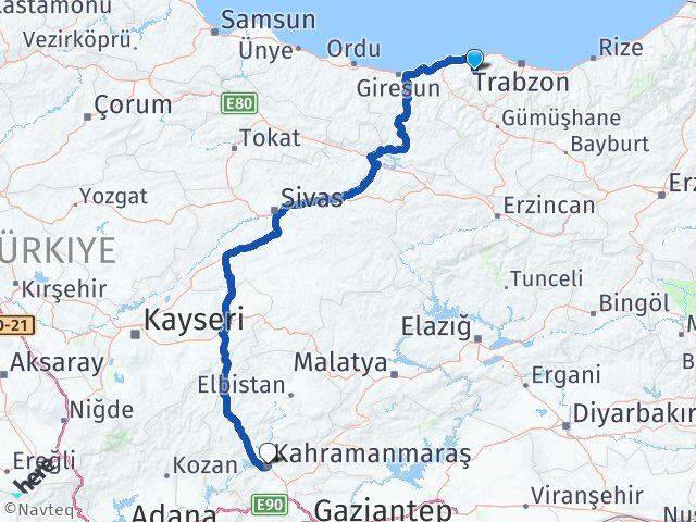 Trabzon Şalpazarı Kahramanmaraş Arası Kaç Km - Yol Haritası