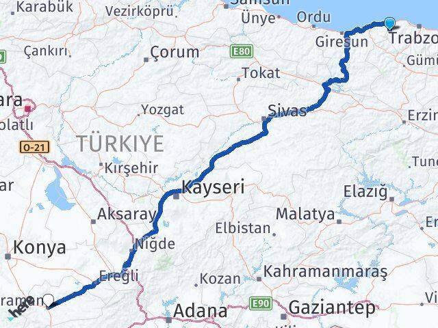 Trabzon Şalpazarı Karaman Arası Kaç Km - Yol Haritası