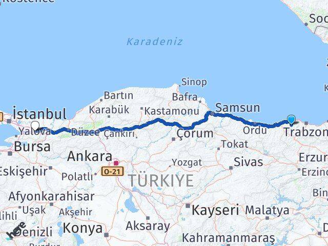 Trabzon Şalpazarı Kocaeli Arası Kaç Km - Yol Haritası