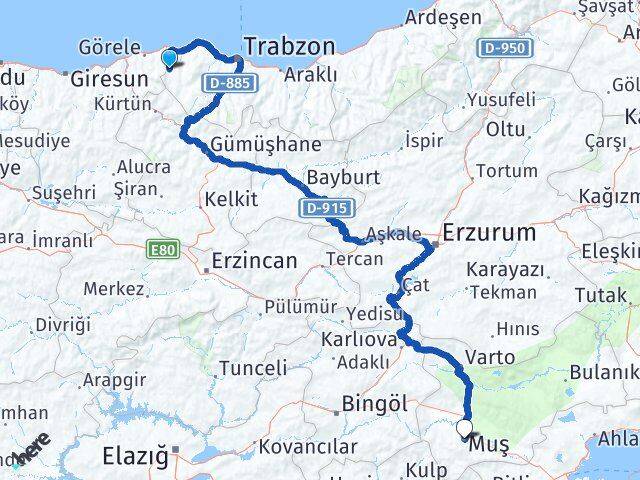 Trabzon Şalpazarı Muş Arası Kaç Km - Yol Haritası