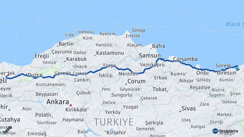 Trabzon Şalpazarı Sakarya Arası Kaç Km - Yol Haritası