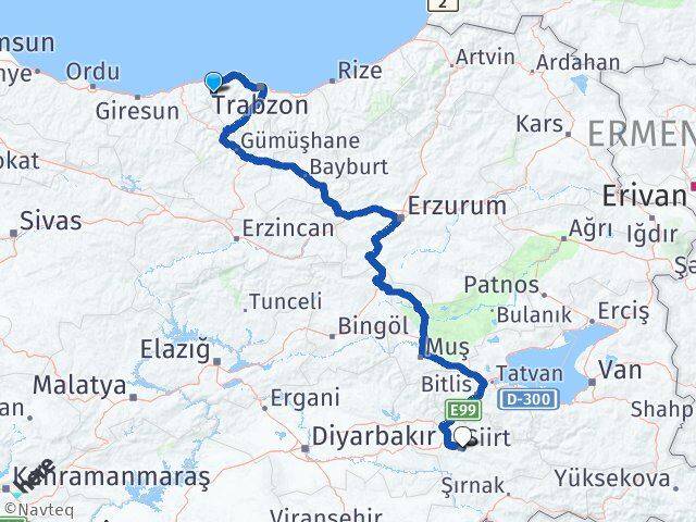 Trabzon Şalpazarı Siirt Arası Kaç Km - Yol Haritası