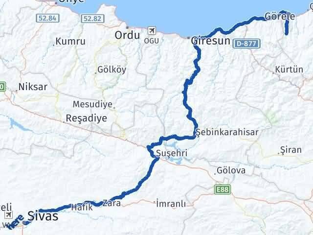 Trabzon Şalpazarı Sivas Arası Kaç Km - Yol Haritası