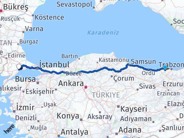 Trabzon Şalpazarı Tekirdağ Arası Kaç Km - Yol Haritası
