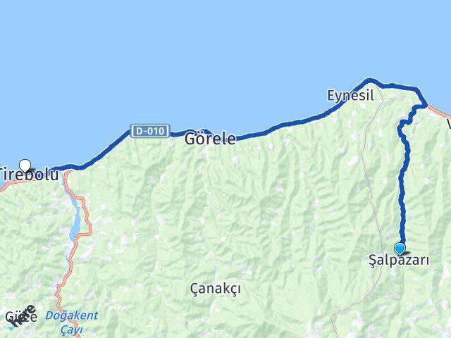 Trabzon Şalpazarı Tirebolu Giresun Arası Kaç Km - Yol Haritası