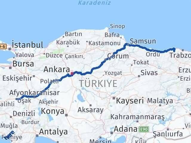 Trabzon Şalpazarı Uşak Arası Kaç Km - Yol Haritası