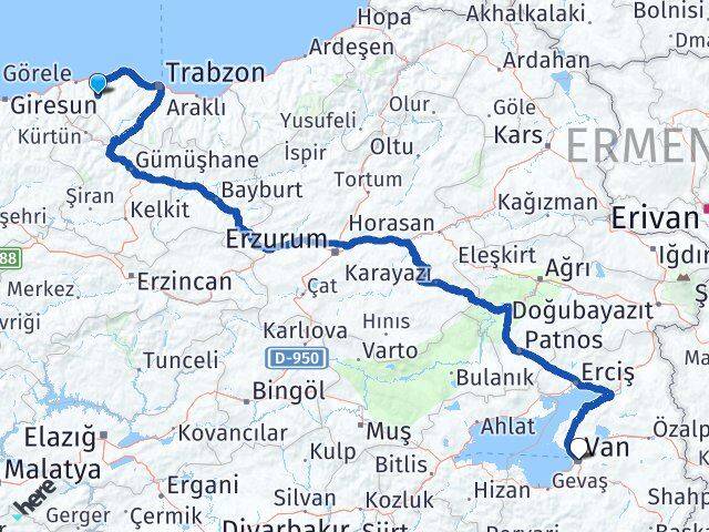 Trabzon Şalpazarı Van Arası Kaç Km - Yol Haritası