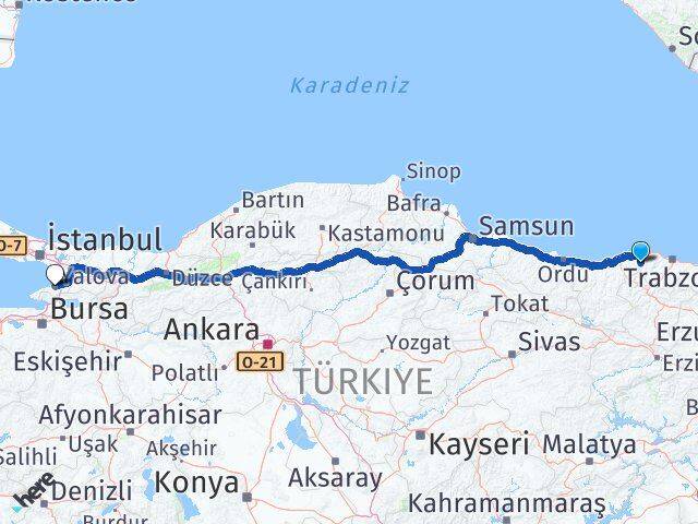 Trabzon Şalpazarı Yalova Arası Kaç Km - Yol Haritası
