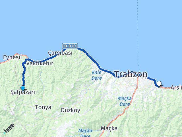 Trabzon Şalpazarı Yomra Arası Kaç Km - Yol Haritası