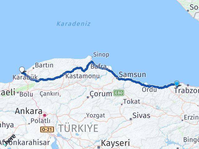Trabzon Şalpazarı Zonguldak Arası Kaç Km - Yol Haritası