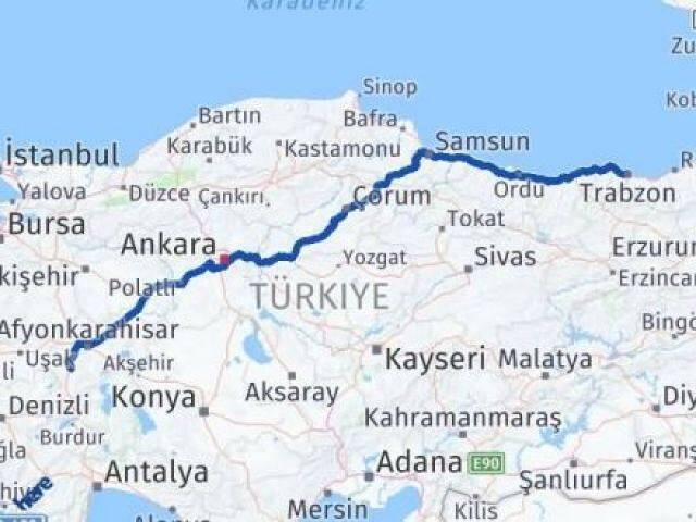 Trabzon Sandıklı Afyonkarahisar Arası Kaç Km - Yol Haritası