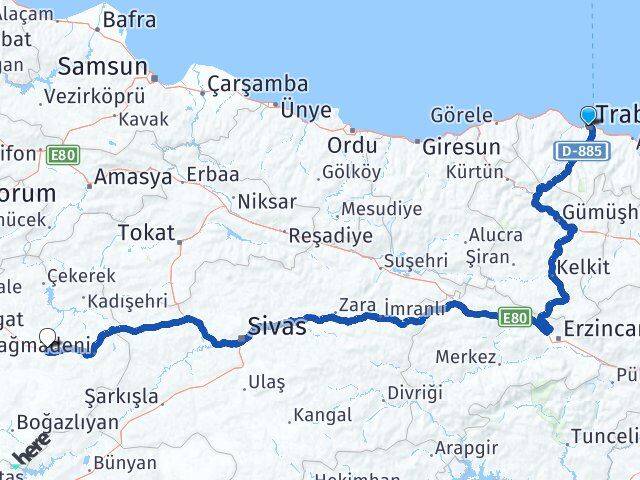 Trabzon Saraykent Yozgat Arası Kaç Km - Yol Haritası