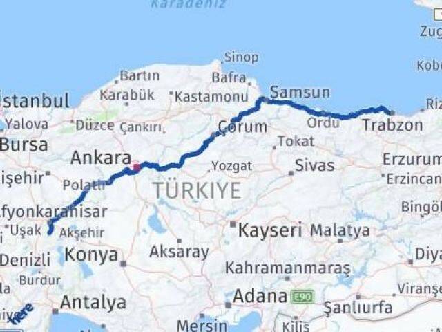 Trabzon Şuhut Afyonkarahisar Arası Kaç Km - Yol Haritası