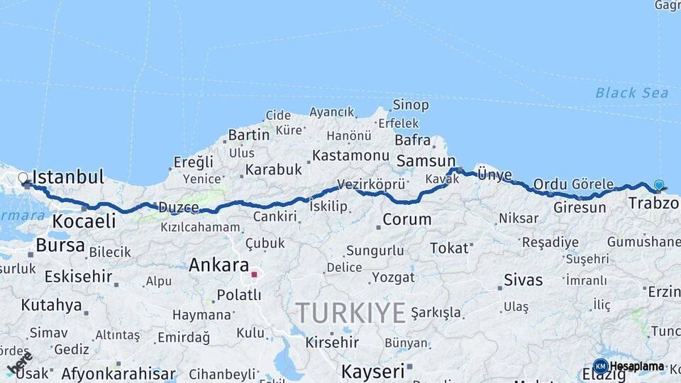 Trabzon Sultangazi İstanbul Arası Kaç Km - Yol Haritası