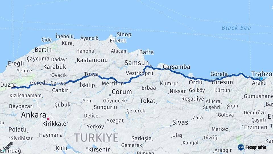 Trabzon Sürmene Bolu Arası Kaç Km - Yol Haritası