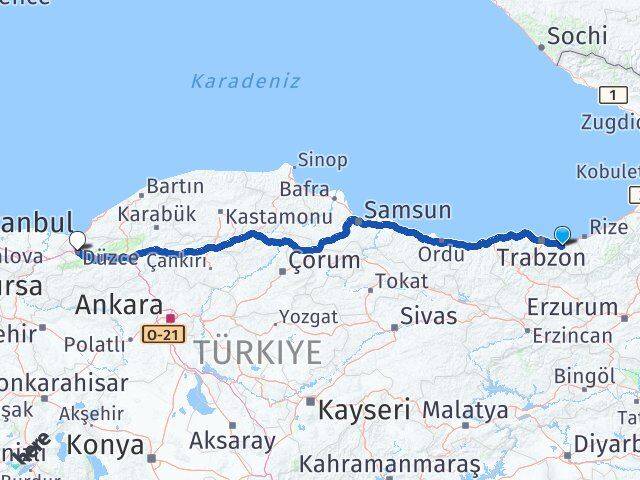 Trabzon Sürmene Düzce Arası Kaç Km - Yol Haritası