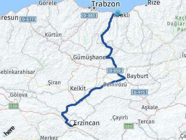 Trabzon Sürmene Erzincan Arası Kaç Km - Yol Haritası