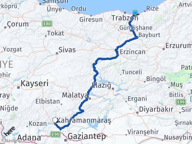 Trabzon Sürmene Kahramanmaraş Arası Kaç Km - Yol Haritası