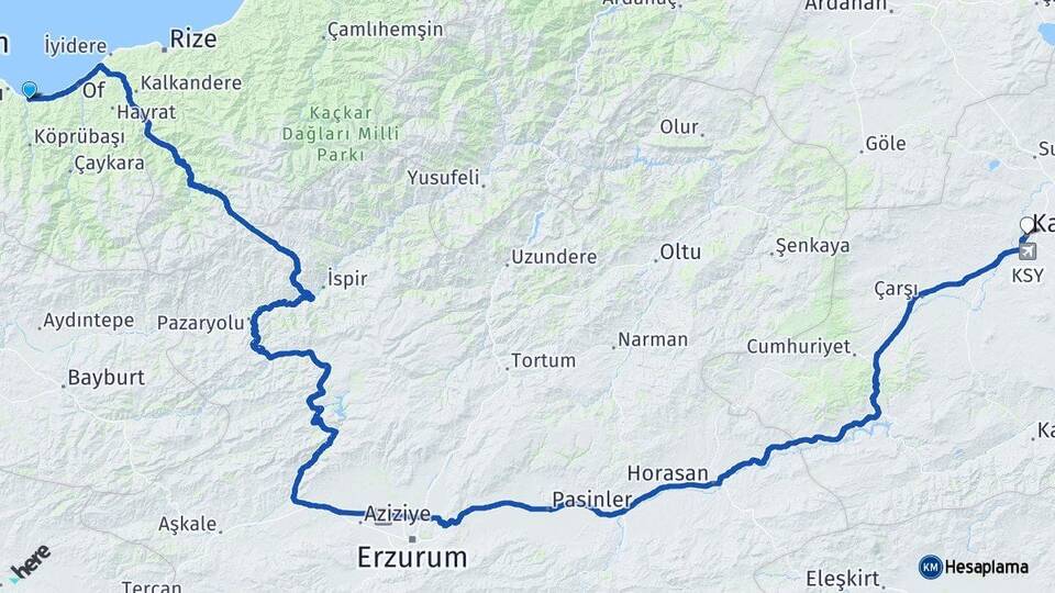 Trabzon Sürmene Kars Arası Kaç Km - Yol Haritası