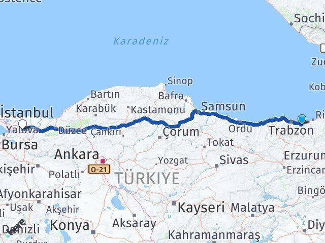 Trabzon Sürmene Kocaeli Arası Kaç Km - Yol Haritası