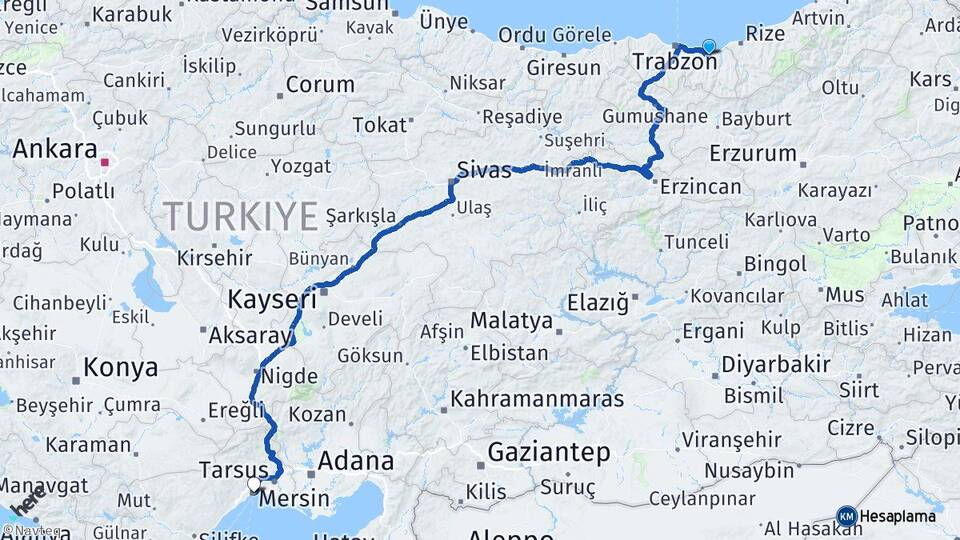 Trabzon Sürmene Mersin Arası Kaç Km - Yol Haritası