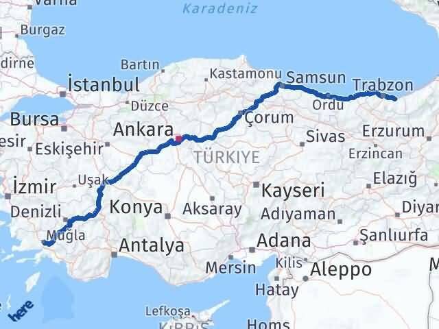 Trabzon Sürmene Muğla Arası Kaç Km - Yol Haritası