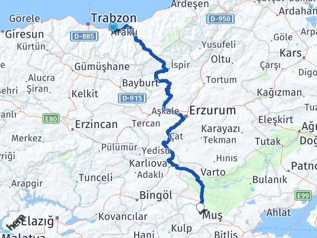 Trabzon Sürmene Muş Arası Kaç Km - Yol Haritası