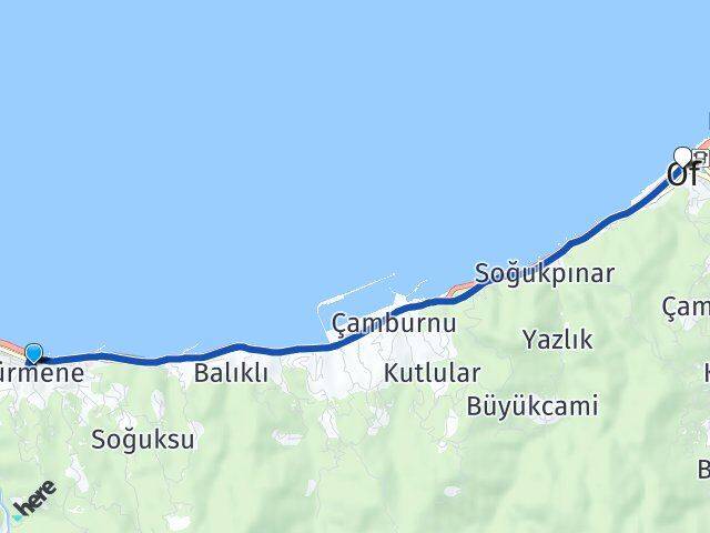 Trabzon Sürmene Of Arası Kaç Km - Yol Haritası