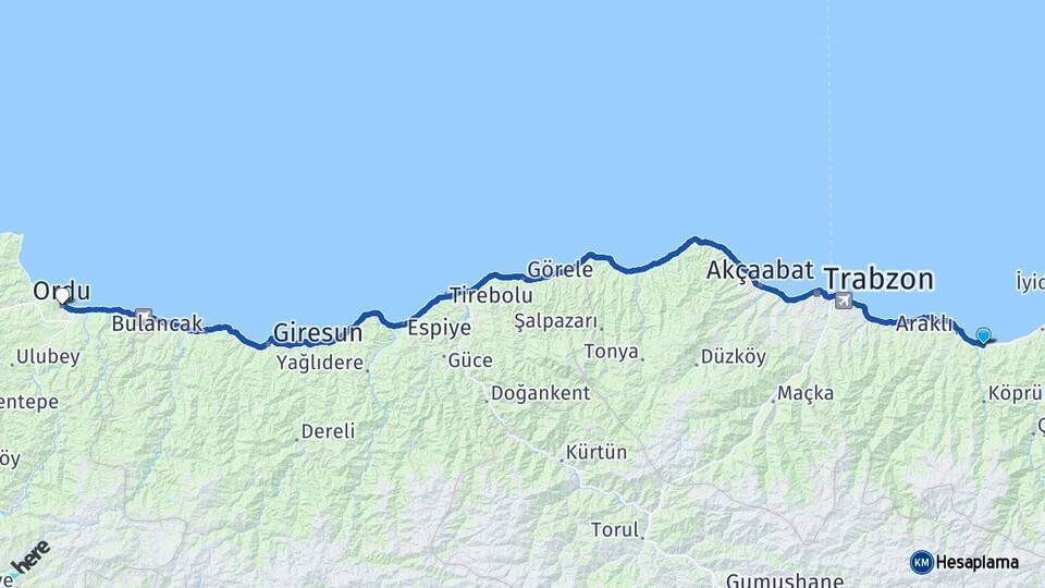 Trabzon Sürmene Ordu Arası Kaç Km - Yol Haritası
