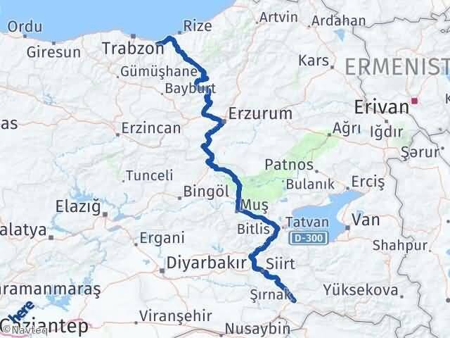 Trabzon Sürmene Şırnak Arası Kaç Km - Yol Haritası