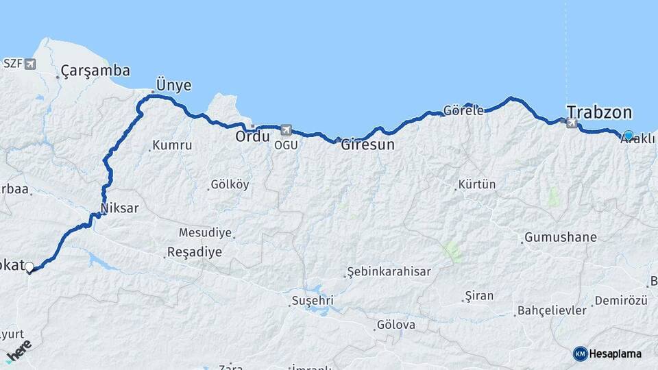 Trabzon Sürmene Tokat Arası Kaç Km - Yol Haritası
