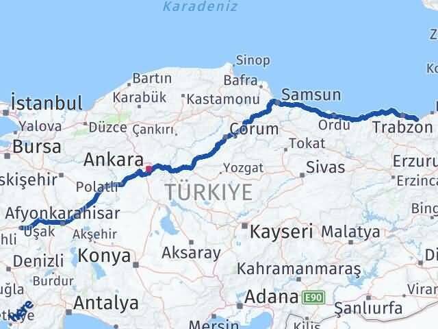 Trabzon Sürmene Uşak Arası Kaç Km - Yol Haritası