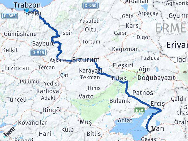 Trabzon Sürmene Van Arası Kaç Km - Yol Haritası