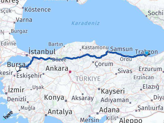 Trabzon Susurluk Balıkesir Arası Kaç Km - Yol Haritası