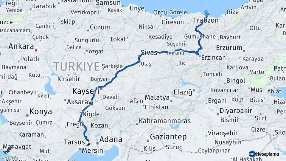 Trabzon Tarsus Mersin Arası Kaç Km - Yol Haritası