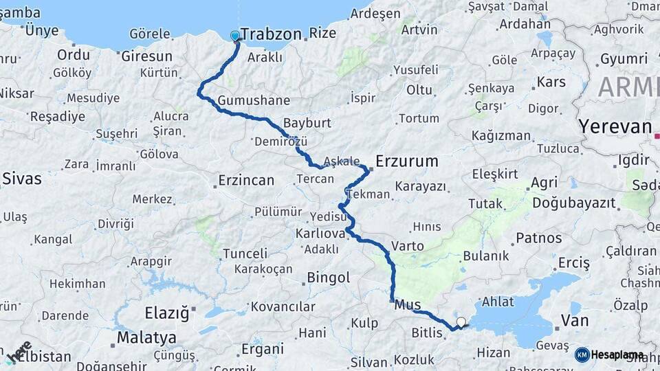 Trabzon Tatvan Bitlis Arası Kaç Km - Yol Haritası