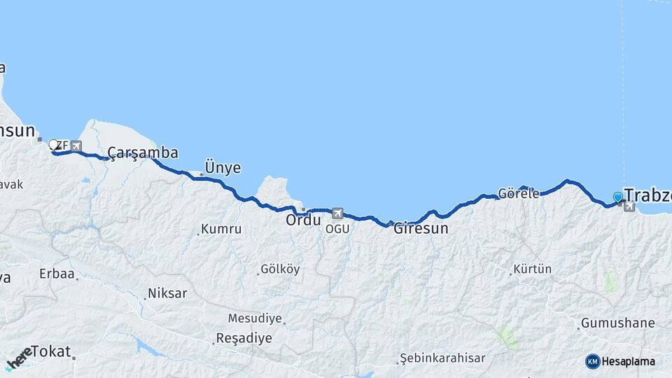 Trabzon Tekkeköy Samsun Arası Kaç Km - Yol Haritası