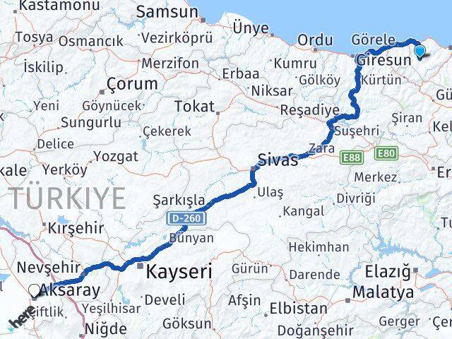 Trabzon Tonya Aksaray Arası Kaç Km - Yol Haritası