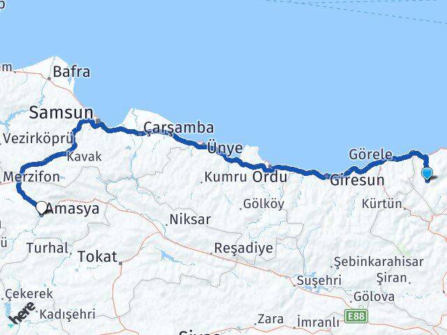 Trabzon Tonya Amasya Arası Kaç Km - Yol Haritası