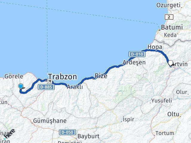 Trabzon Tonya Artvin Arası Kaç Km - Yol Haritası