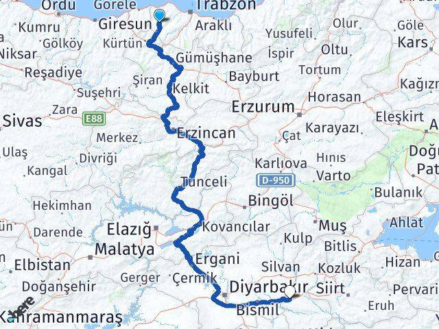 Trabzon Tonya Batman Arası Kaç Km - Yol Haritası