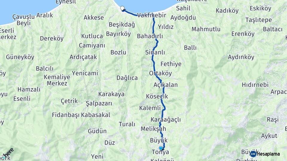 Trabzon Tonya Beşikdüzü Arası Kaç Km - Yol Haritası