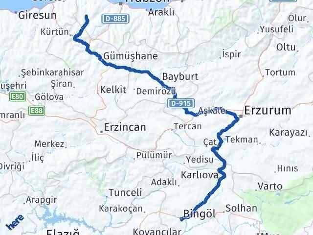 Trabzon Tonya Bingöl Arası Kaç Km - Yol Haritası